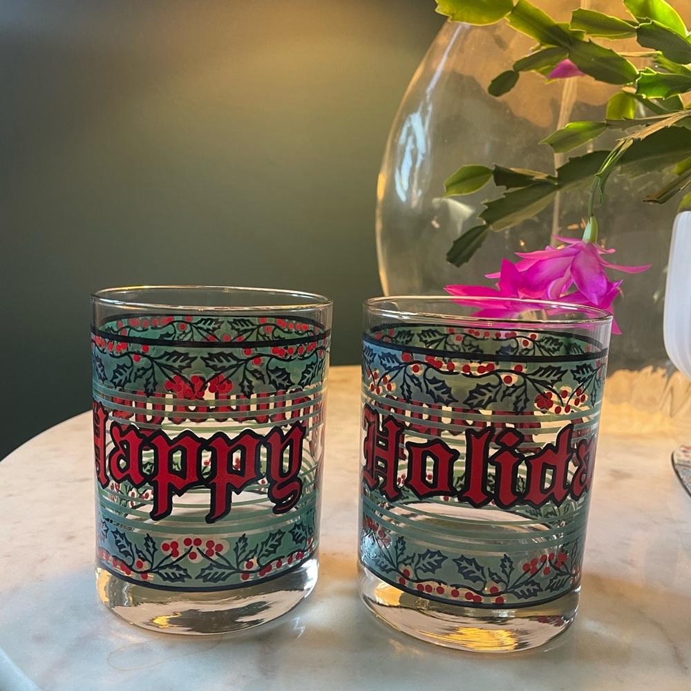 Houze Happy Holidays Vintage Glasses - Set of 2